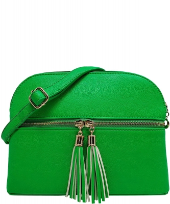 Zip Tassel Multi Compartment Crossbody Bag LP050 NEON GREEN